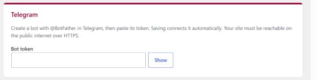 BuzyBuddy Settings: Telegram bot token