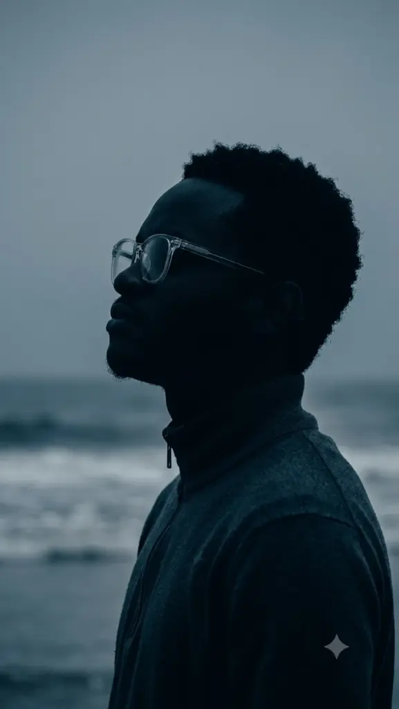 Jason Amadiegwu in profile by the sea