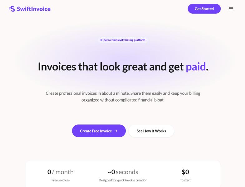 SwiftInvoice home page at swiftinvoice.space